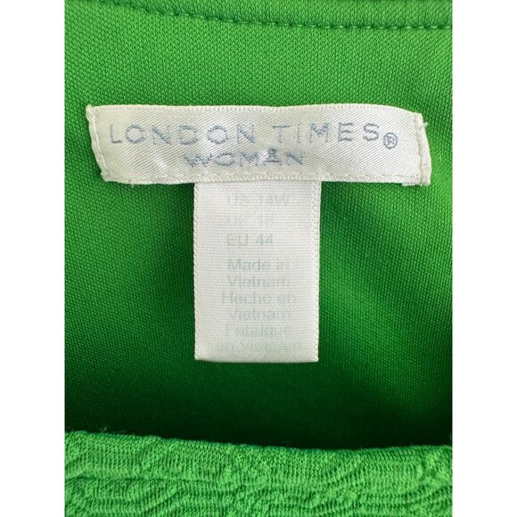 London Times Green Textured Knit Fit & Flare Dress w/Pockets Size 14W 1X Plus Sz - Picture 6 of 8